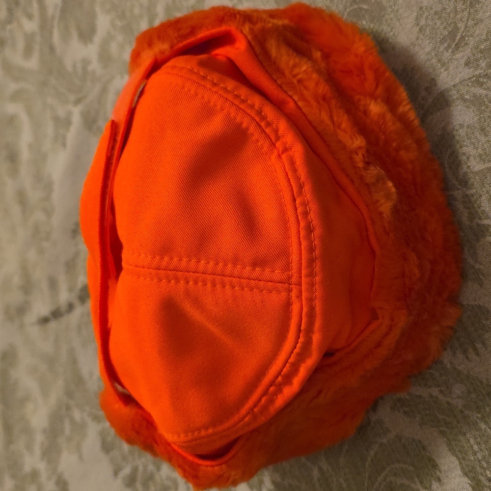 Bright Orange Winter Cap with Ear Flaps - Picture 2 of 4